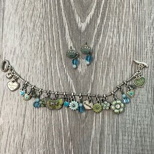 Brighton earrings and charm bracelet- blues and greens